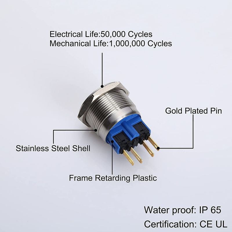 28 মিমি আলোকিত ধাতব চাপ বোতাম সুইচ গোলাকার 500V রিং টাইপ LED