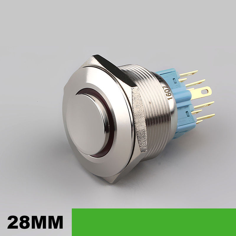 28 মিমি আলোকিত ধাতব চাপ বোতাম সুইচ গোলাকার 500V রিং টাইপ LED