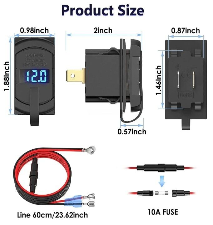 12v 24v ইউএসবি চার্জার রকার সুইচ দ্রুত চার্জ সকেট জলরোধী দ্রুত দ্বৈত পিডি কিউসি 3.0 গাড়ি নৌকা জন্য