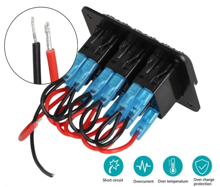 ডিসি 12V 24V ব্লু LED ব্যাকলাইট 3 গ্যাং অ্যালুমিনিয়াম 5 পিন ON অফ টগল রকার সুইচ প্যানেল