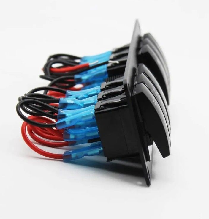 রঙ ভোল্টমিটার 6 গ্যাং DC12V 24V LED অন অফ 5 পিন রকার সুইচ প্যানেল জন্য কারভ্যান অটোমোটিভ মেরিন