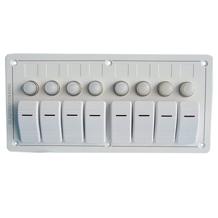 12-24V 6 গ্যাং বোট সুইচ প্যানেল ব্লু LED রকার অন-অফ অপশনাল সার্কিট ব্রেকার